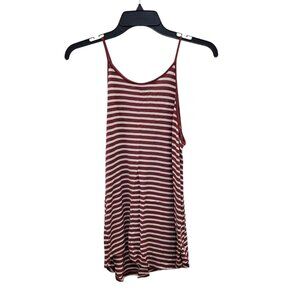 American Dream Women's Burgundy White‎ Stripe Super Soft Flowy High Neck Tank M